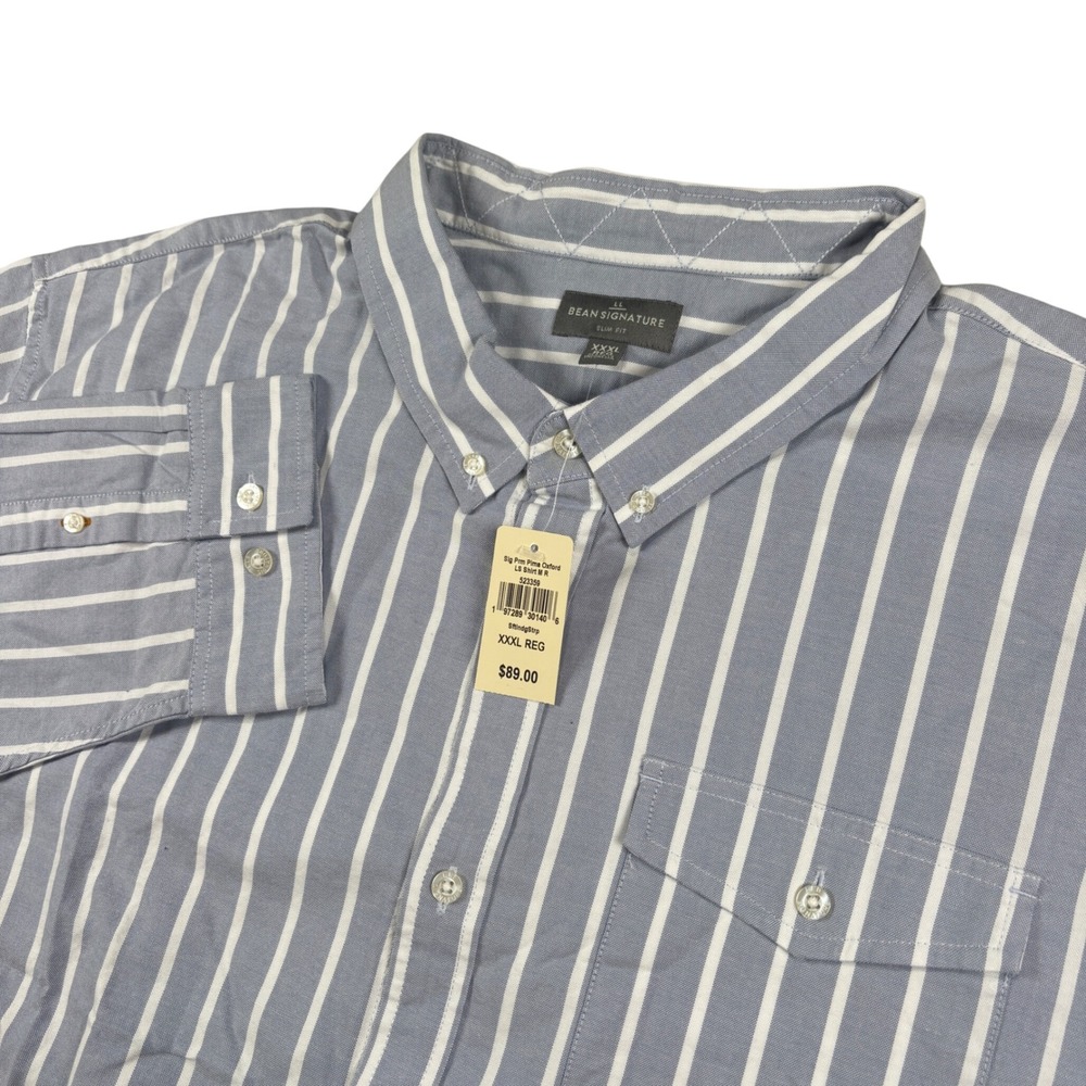 NEW LL Bean Signature Shirt Mens 3XL Blue White Stripe Pima Cotton Slim Fit